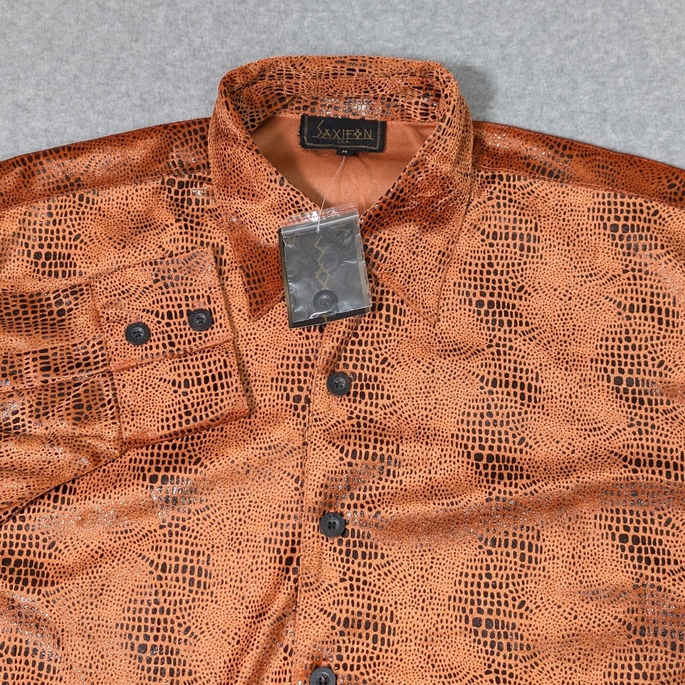 Saxifon Club Shirt Mens's Size Medium button Up Fall Colors Textured New